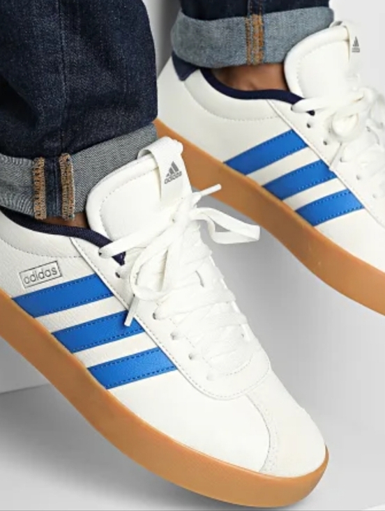 adidas White Sneakers with Royal Blue Stripes VL Court 3.0 Mens NEW main image 4